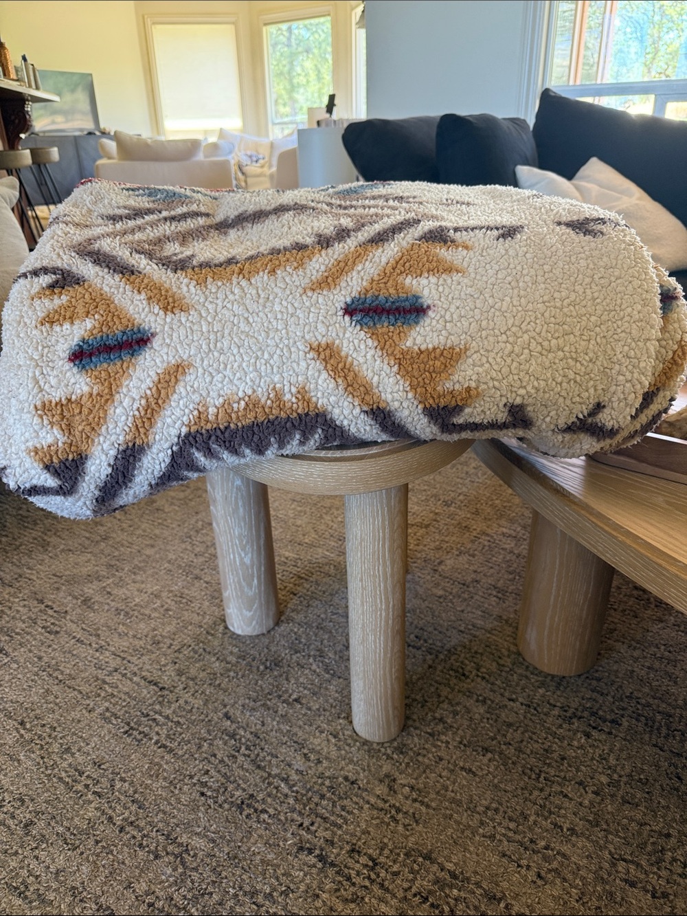 Pendleton Cream Sherpa Throw with Brown & Gold Aztec Accents